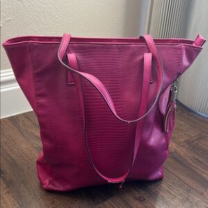 Pink Textured Tote Bag with Tassel